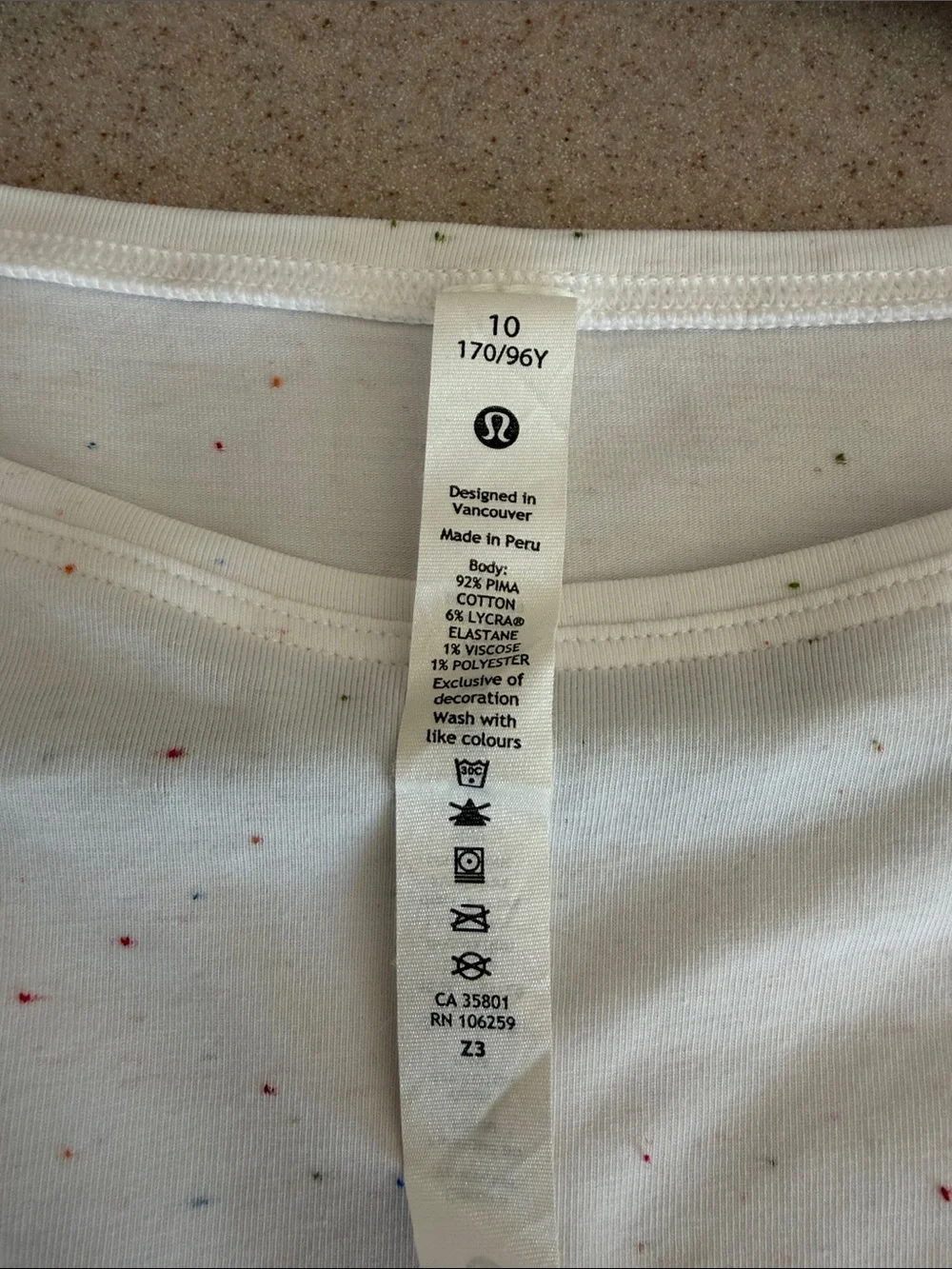 LuluLemon White Speckled Long Sleeve Tee sz 10